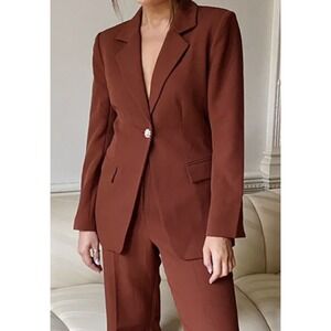 NWT Danielle Bernstein Warm Brown Rhinestone One Button Blazer Women Size S,M,XL